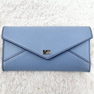 MICHAEL KORS Money Pieces Large Blue Pebble Leather Tri-Fold Envelope Wallet